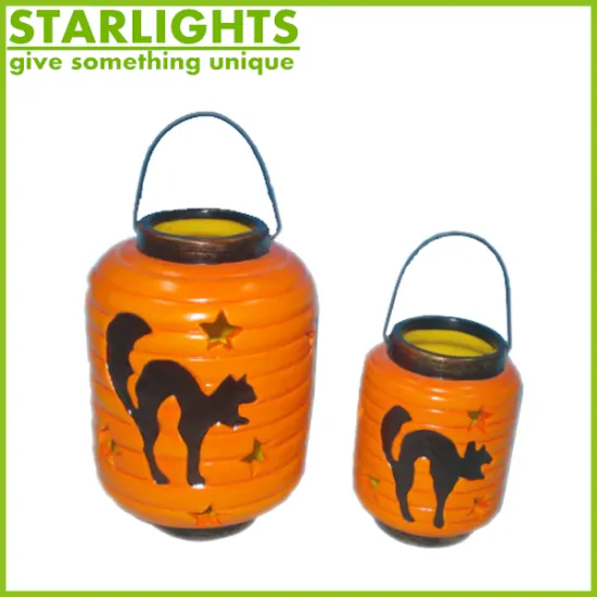 halloween decoration, ceramic pumpkin lantern with candle