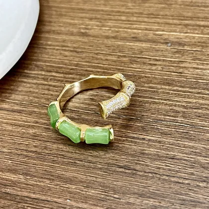 New Chinese Style Green Bamboo Zircon Open Rings