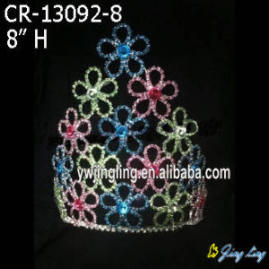 8 Inch Fashion Flower Colored Rhinestone Tiaras