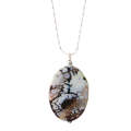 Natural Gemstone Agate Necklace with Silver Chain