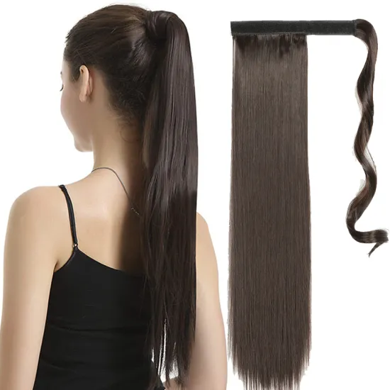 Long  Ponytail Clip in Ponytail Extension Wrap Around Long Straight Pony Tail Hair 24 Inch Synthetic Hairpiece