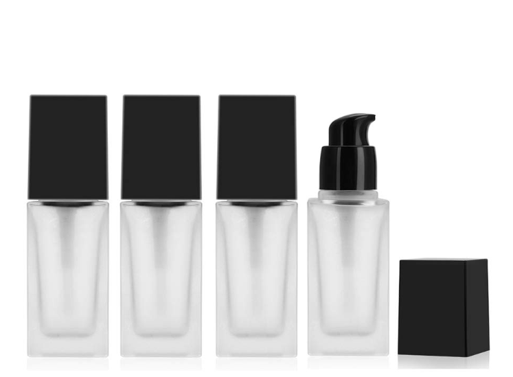 Frosted Glass Foundation Square Empty Bottle