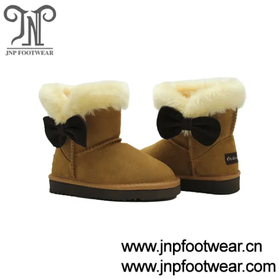 Walnut and chocolate contrast colour leather upper wool lined cosy girl winter boots