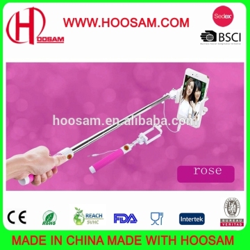 2015 new design stainless supper mini Cable Take Pole Selfie Stick