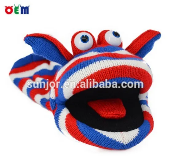 OEM Knitted Hand Puppet for adult nice stripy hand puppets toy with sound