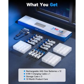 باتری لیتیومی قابل شارژ USB-C 12P 1.5V AAA 1300mWh