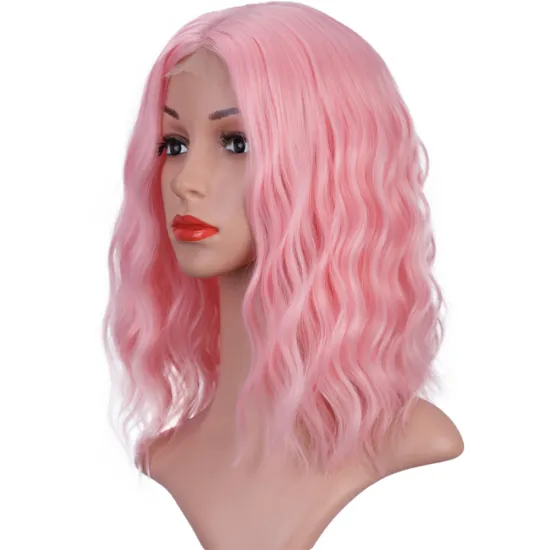 U Part Lace Top Quality Short Pink body Wavy Bob Wigs For Black Women Middle Part Synthetic Wigs Wholesale Price