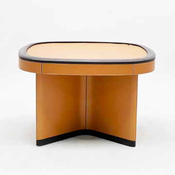 Modern Orange Saddle Leather Mahjong Poker Table
