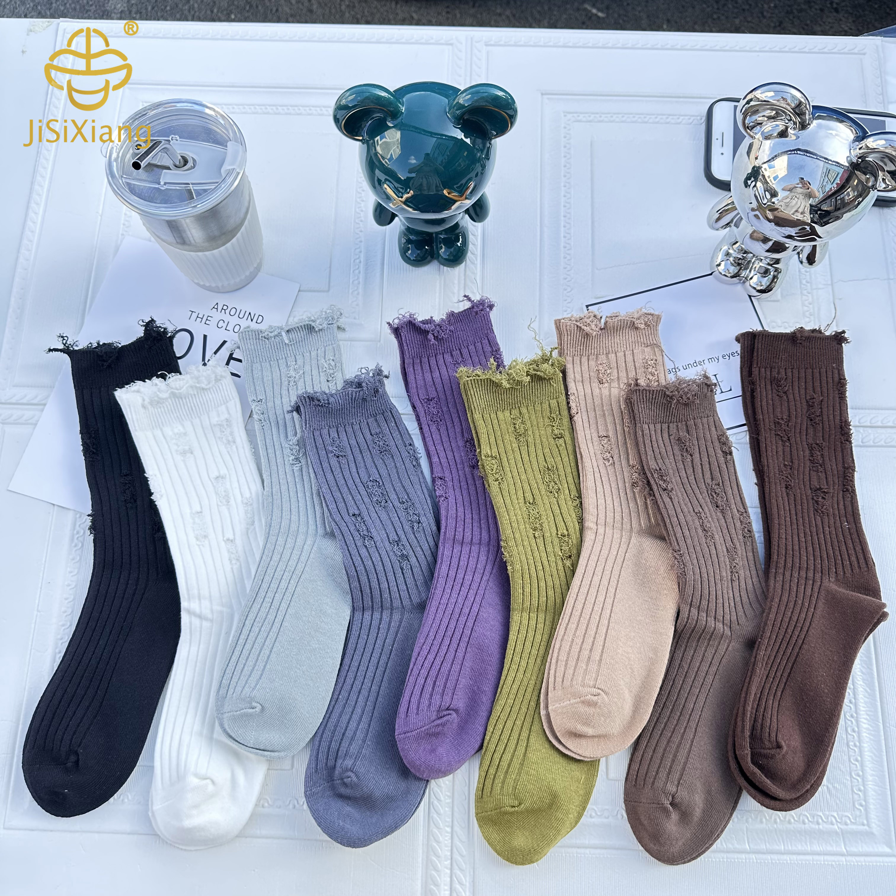 Brown Korean hole socks