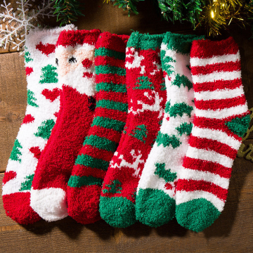 Groothandel Custom gezellige warme, donzige antislip binnenkerstmis fuzzy sokken
