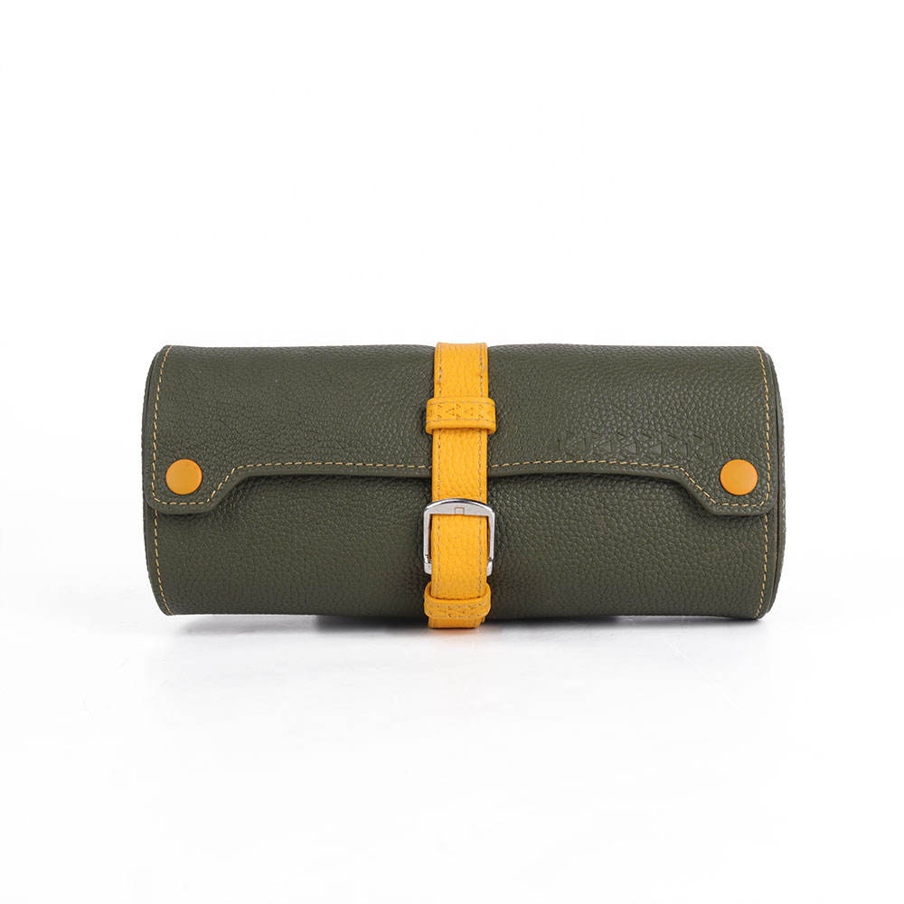 Nappa leather wrist 3 watches case roll organizer