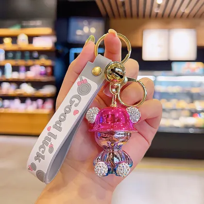 Cute 3D Electroplated Bear Keychain - Fashion Bear Doll Pendant for Bags