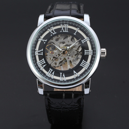 waterproof men mechanical watch with skeleton dial design