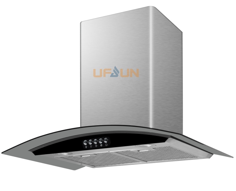 Hot Selling Stainless Steel Push Button Baffle Filter 24# Copper Motor 700/900mm Slim Curved Cooker Hood/Chimney