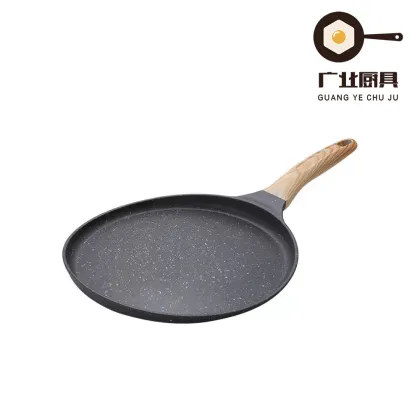 Black Sand Nonstick Wood-Grain Handle Pancake Pan