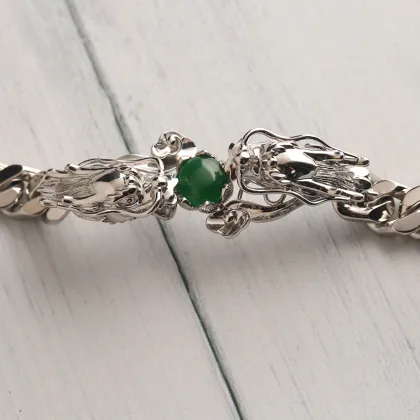 Custom Chain Moissanite Gem Stones Bracelet 925 Sterling Silver Punk Style Jade Dragon Bracelet for Men