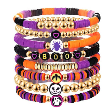 Gelang Mutiara Halloween Soft Ceramic Ceramic Soft Ceramic dengan manik labu yang menyeramkan