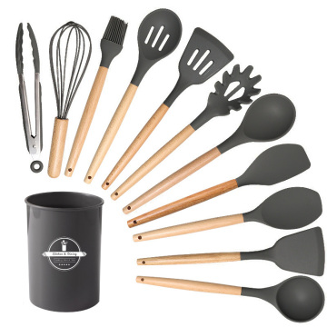 12-Piece Silicone Kitchen Utensils Set with Storage Rack: Comprehensive Cooking Tools Collection
