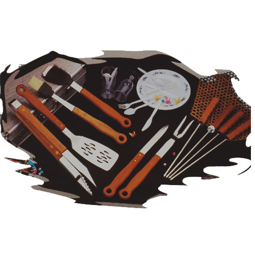 Ensemble d&#39;outils de barbecue à poignée en bois dur 20pcs