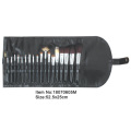 maniglia di plastica nera professionale di 18pcs strumento pennello di nylon aniamal capelli trucco set con supporto di cuoio nero PU