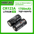Holith CR123A Limno2 배터리 3V 1700 충전식