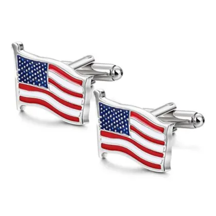 Fashion USA American Flag Silver Cuff Links