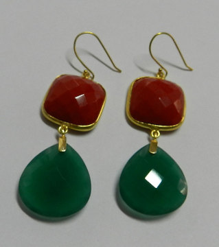 925 Sterling Gold plated Red Coral Earring