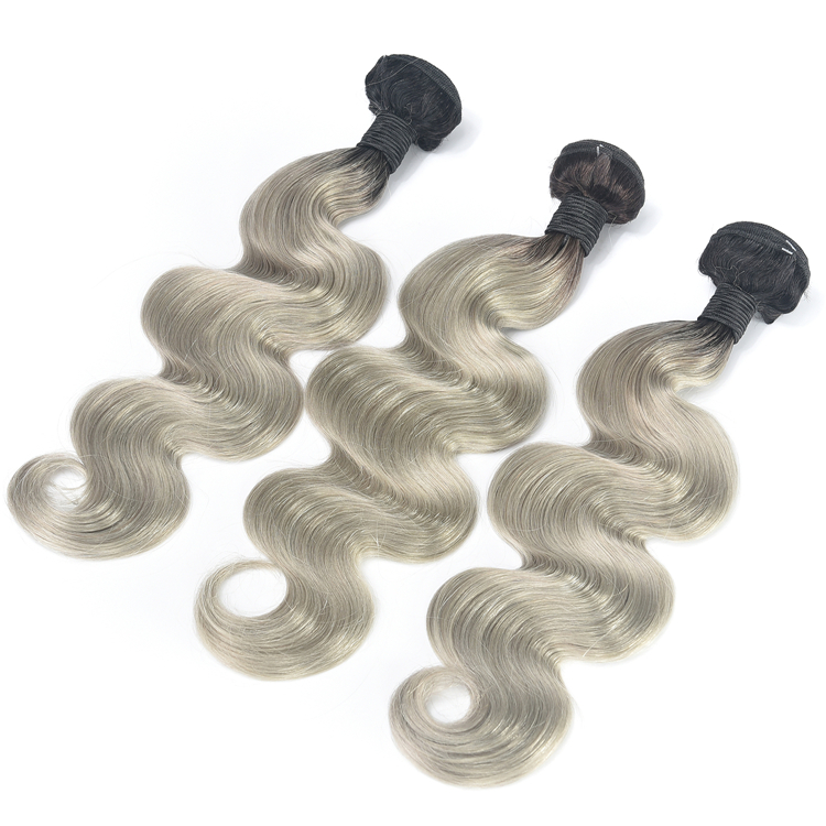 Virgin Hair Extension Brazilian Body Wave Two Tone Ombre 1B/Grey Human Hair Extention