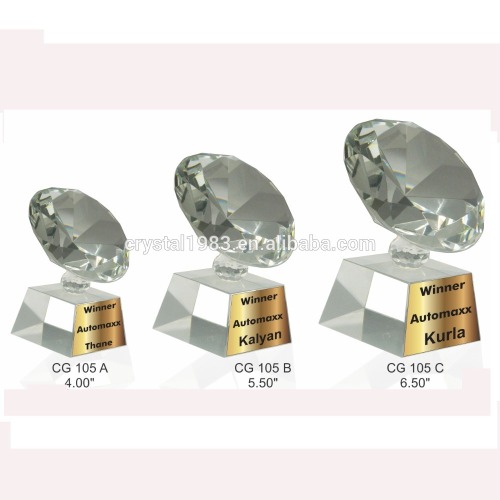 Factory OEM K9 Crystal diamond top with custom gloden sandblasting engraving