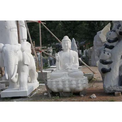 Durable White Hand Carved Marble Stone Buddha Statue Images