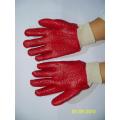 Red PVC single dipped gloves with knit wrist