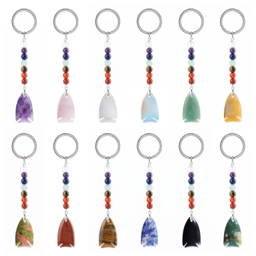 Pierre naturelle pendentif poisson porte-clés 40mm poisson pierre précieuse charme pendentif sac étiquette 7 chakra guérison Reiki cristal pierre poisson porte-clés