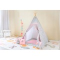 Grau-pink Tipi-Kaninchen mit Kissen und Korb