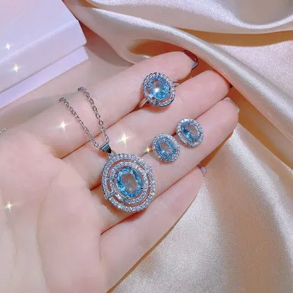 HYH Topaz Necklace Ring Earrings Wedding Jewelry Set
