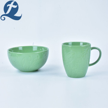 Kleurrijke Home Steengoed Keramische Leaf Relief Cup Set