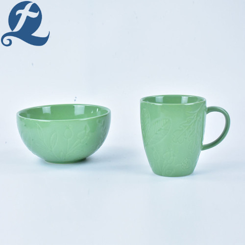 Colorful Home Stoneware Ceramic Leaf Relief Cup Set