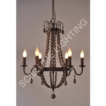 6-light iron and wood candelabra chandeliers antique coffee grey