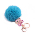 Rhinestone Fox pesona Keychain bola bulu kelinci untuk tas wanita