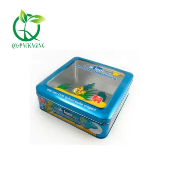Square metal tin with window