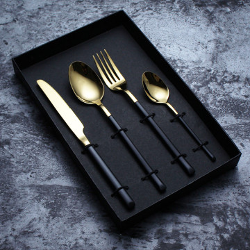 Custom Luxury Stainless Steel 304 Polish Silverware Set - Knife, Spoon, Fork, Vajilla, Wedding Flatware, Black Gold Cutlery