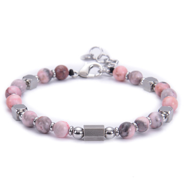 Bracciale in perline in acciaio inossidabile con pietre naturali: lava, mapero, onice nero e turchese