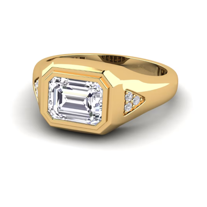 Cincin Lelaki Emas 14K yang Elegan dengan Potongan Zamrud Tumbuh Makmal