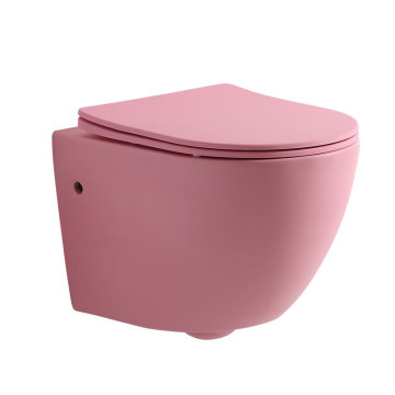 Two Piece Wash Down Pink Rimless Wall Mounted Toilet Set