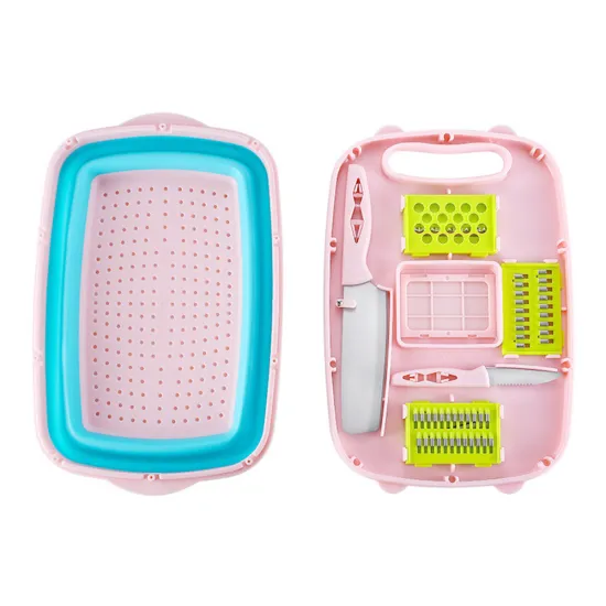 SmartPan Custom 9-in-1 Multi-functional Vegetable Cutter, Foldable Plastic Cutting Board with Knives