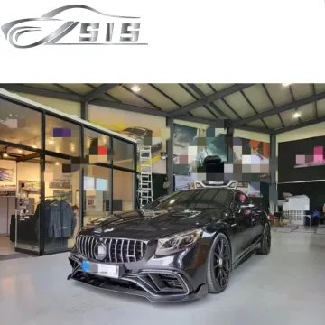 S Class C217 S63 Carbon Fiber Rear Diffuser Spoiler Exhaust Cover Set for W217 Coupe 2014-2020