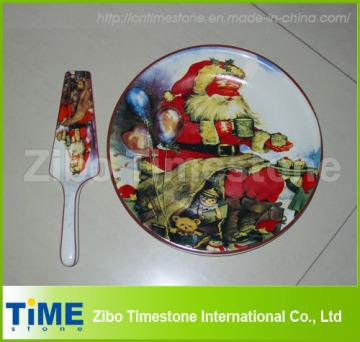 Ceramic Cake Plate with Server of Christmas Design (32016)