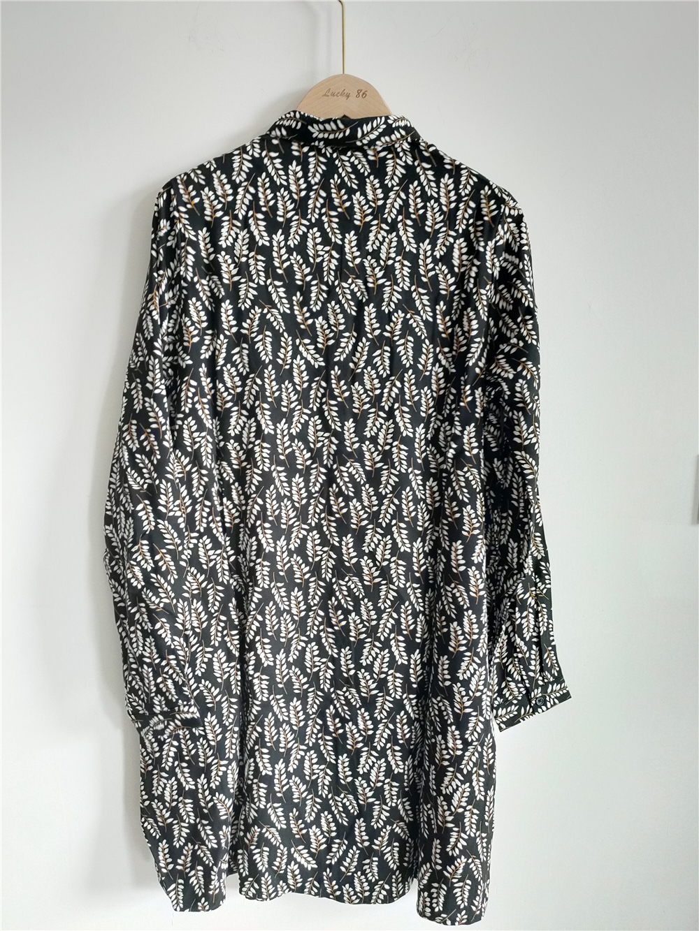 Black Printed Shirt With Standing Collar For Women