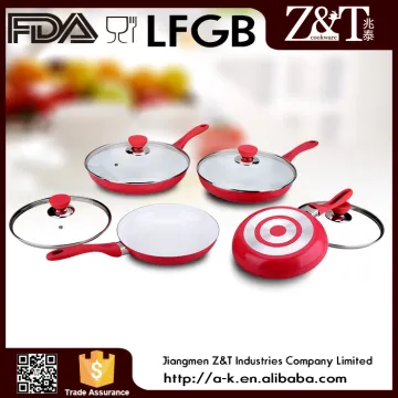 Red non-stick skillet with ceramic coating