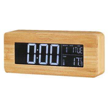 Bamboo LED Alarm Clock - Multifunctional Rectangular Electronic Clock for Living Room or Office