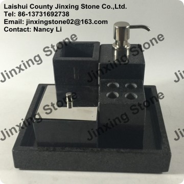 Black Granite Soap Dish Box Soap Dispenser Natural Stone Tumbler Mug Tooth Brush Holder Cotton Ball Holder Toilet Brush Holder